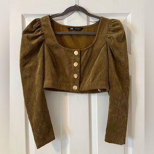 Zara Long-Sleeve Corduroy Crop Top